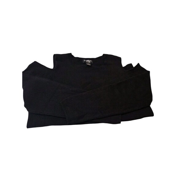 Peck And Peck Luxury 100% Cashmere Black L Crew Neck Cold Shoulder Sweater A26.1 - Picture 7 of 7